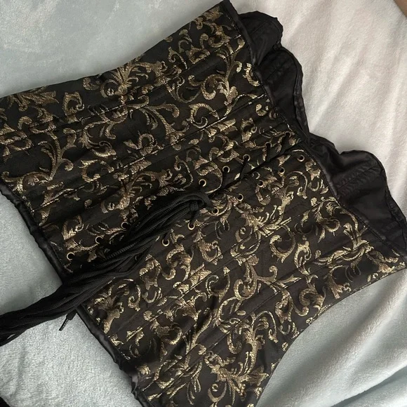 Daisy Corsets Black and Gold Brocade Overbust Corset